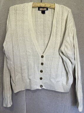 Vintage Princeton Club Knit Cardigan White Cropped Sweater Womens Size Large